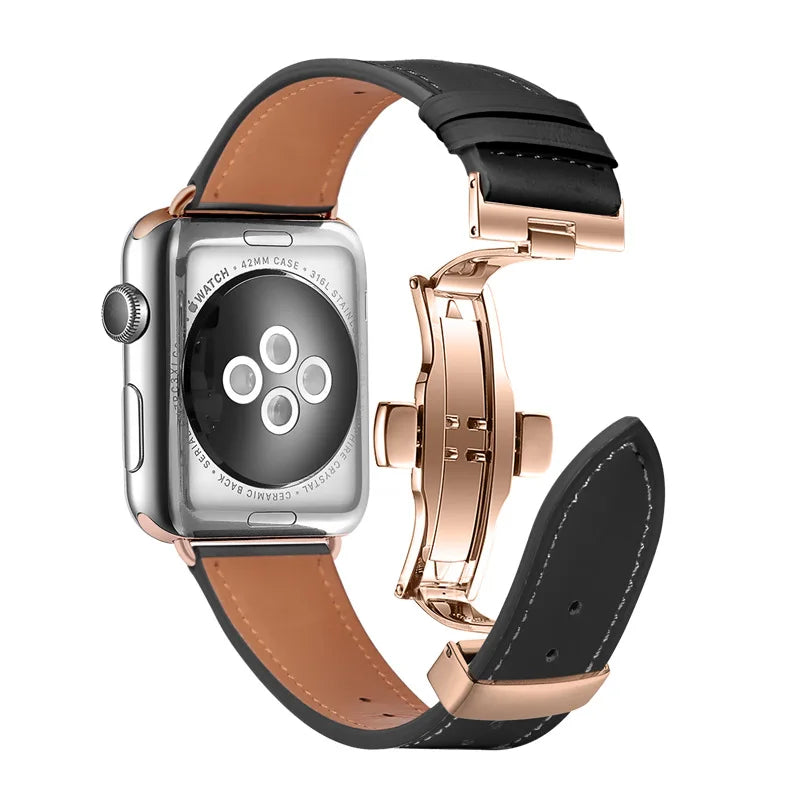 Classic Leather Strap black color Real Leather For Apple AppleWatch Watch