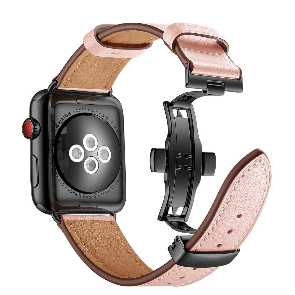 Classic Leather Strap pink color Real Leather For Apple AppleWatch Watch