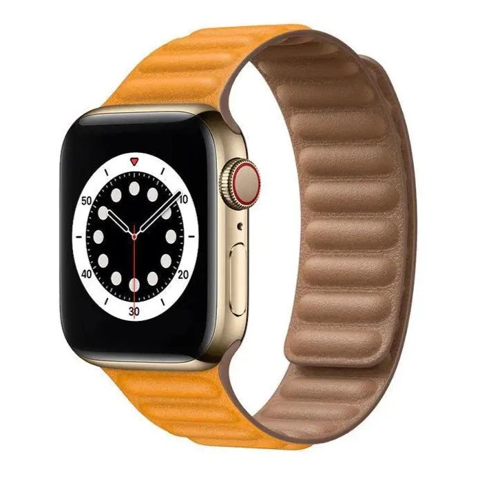 Magnetic Real Leather Strap For Apple AppleWatch Watch Orange Color