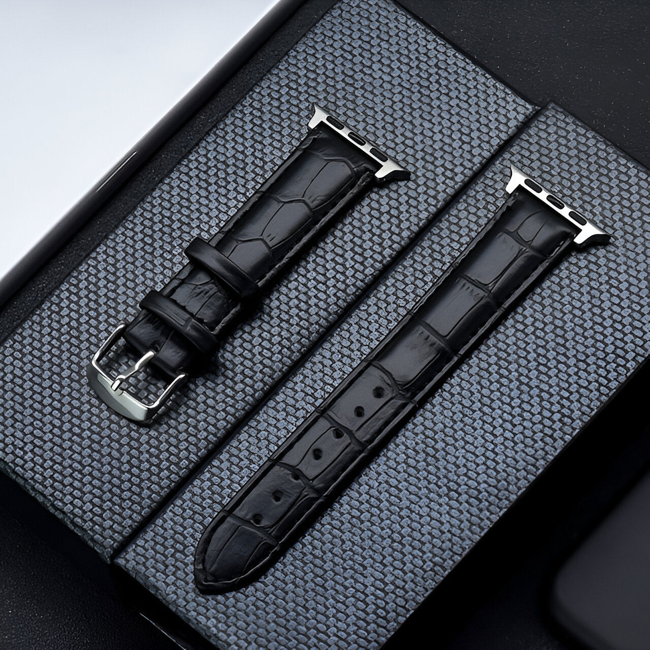 Premium Real Leather Pin Buckle Strap Black Color For Apple AppleWatch Watch