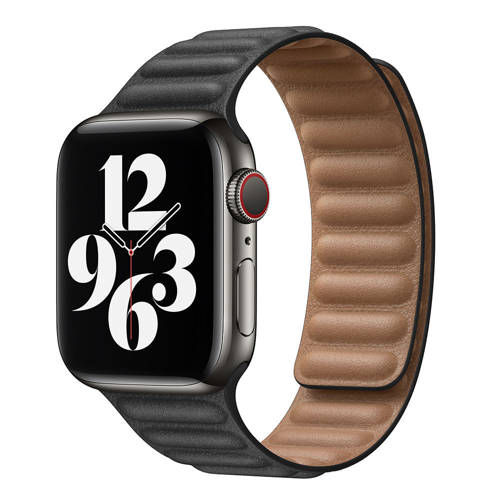 Magnetic Real Leather Strap For Apple AppleWatch Watch Black Color