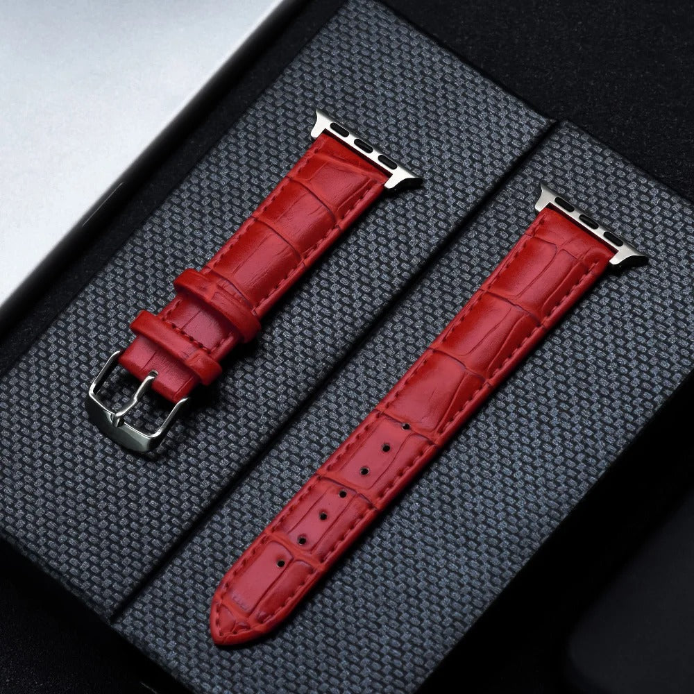 Premium Real Leather Pin Buckle Strap Red Color For Apple AppleWatch Watch