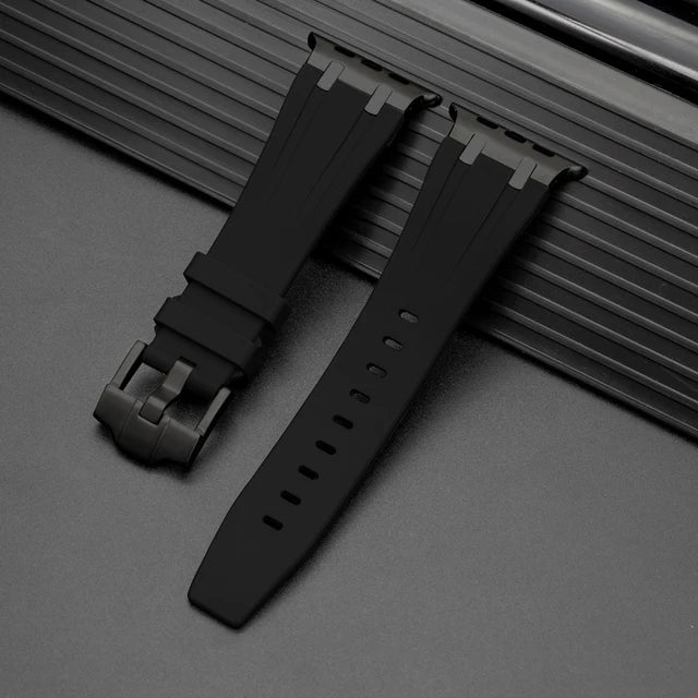 For Apple AppleWatch Watch Premium Silicon Strap with Pin Buckle Black Color