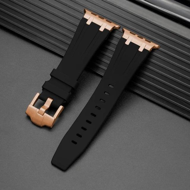 For Apple AppleWatch Watch Premium Silicon Strap with Pin Buckle Black Color