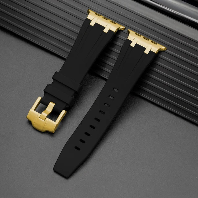 For Apple AppleWatch Watch Premium Silicon Strap with Pin Buckle Black Color